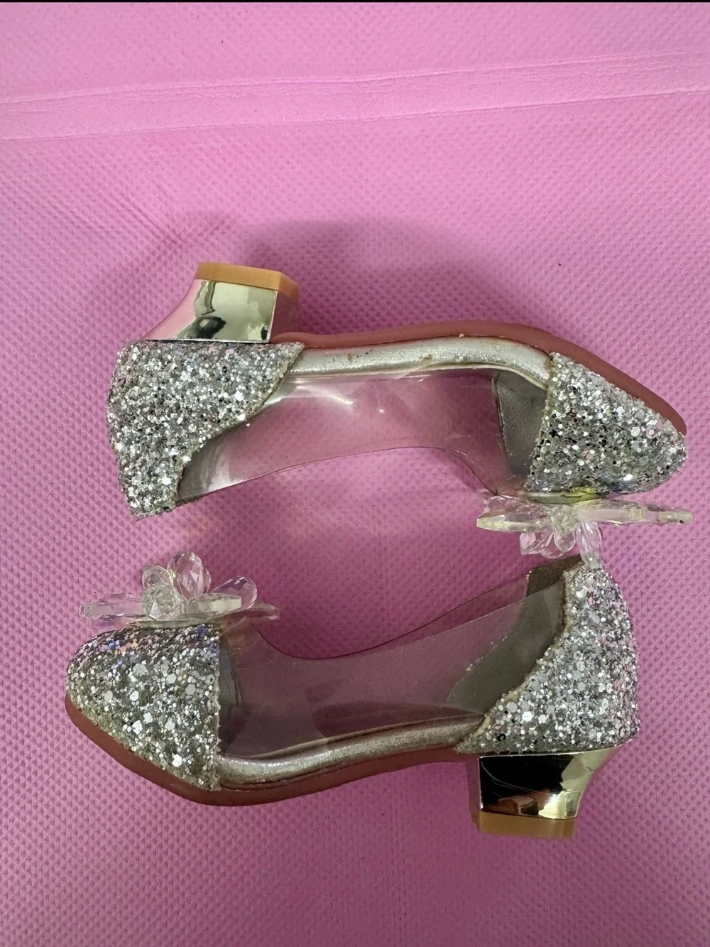 Silver Glitter Crystal Embellished Kids Heels